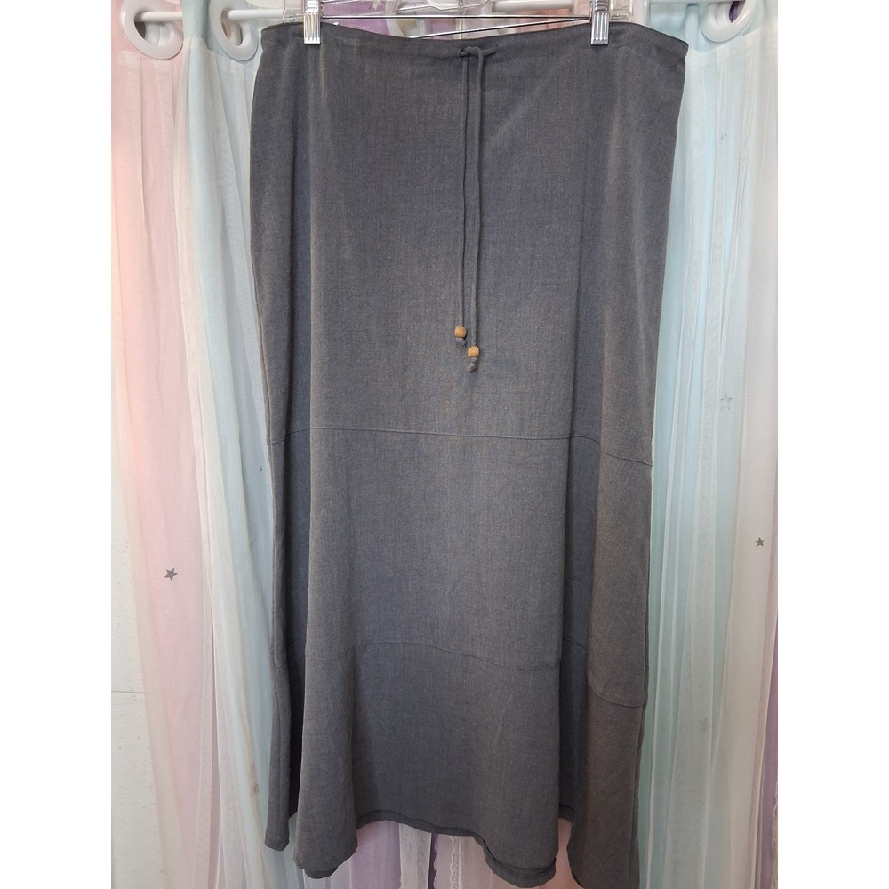 Charcoal Gray Boho Maxi Skirt Wood Bead Drawstring Detail and Hidden Zipper 1110